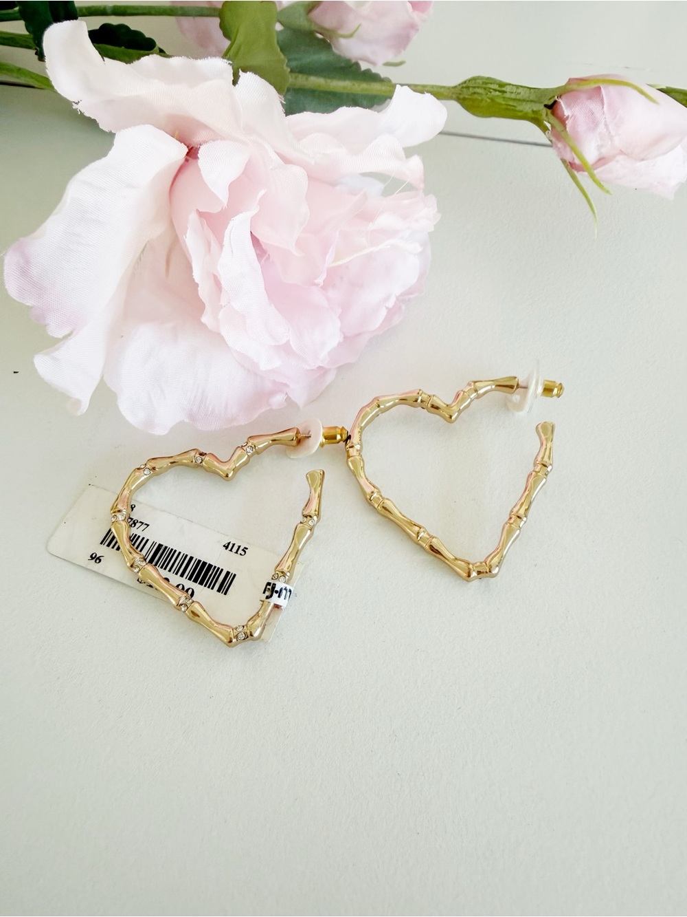 Lilly Pulitzer Gold Bamboo-Style Heart Hoop Earrings, NWT